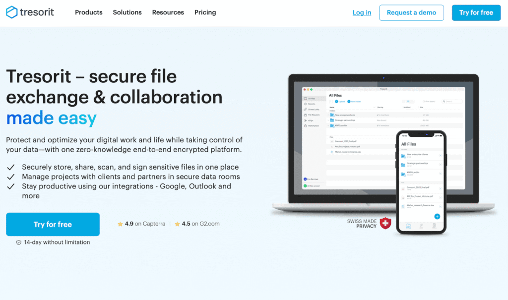 Tresorit skjermbilde